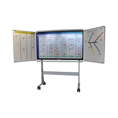 117567- Support aluminium avec tableau rabattable pour E-MEETING 65'' sur roulettes