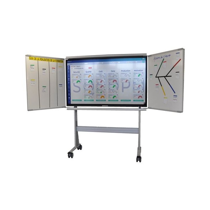 Support aluminium avec tableau rabattable pour E-MEETING 65'' sur roulettes Support aluminium avec tableau rabattable pour E-MEETING 65'' sur roulettes