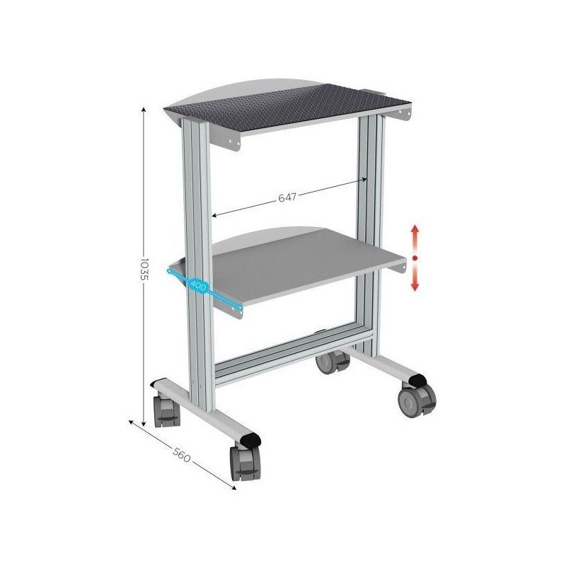 Servante mobile l 740 x P 560 x H 1035 mm de 2 niveaux avec revêtement caoutchouc
