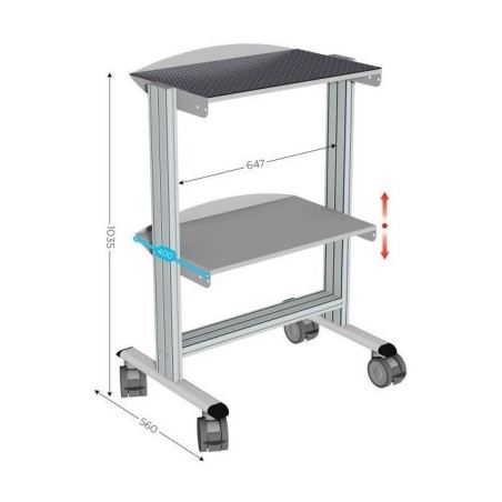 645100-Servante mobile l 740 x P 560 x H 1035 mm de 2 niveaux avec revêtement caoutchouc