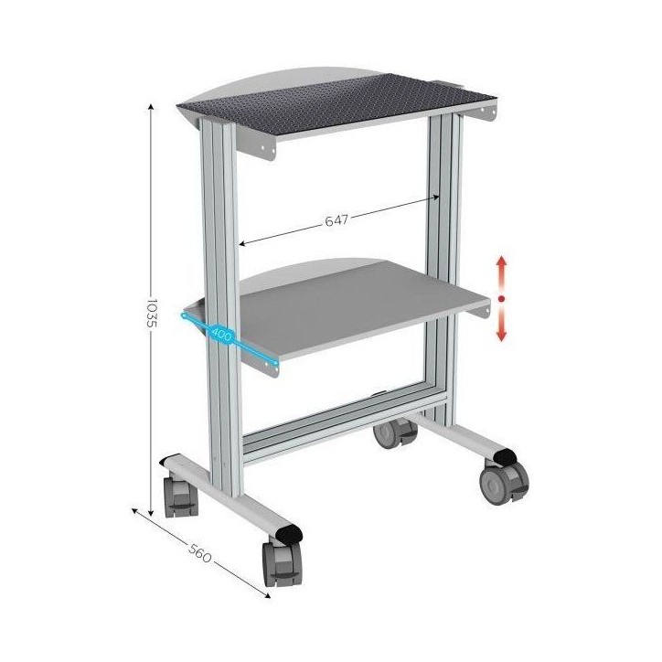 Servante mobile l 740 x P 560 x H 1035 mm de 2 niveaux avec revêtement caoutchouc