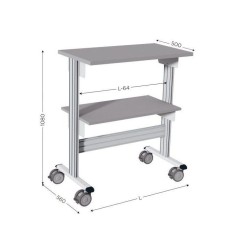 645320-Desserte picking l 900 x P 560 x H 1080 mm de 2 niveaux sur roulettes