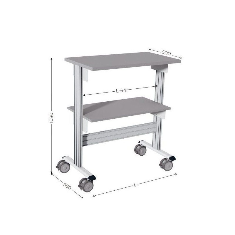 645320-Desserte picking l 900 x P 560 x H 1080 mm de 2 niveaux sur roulettes