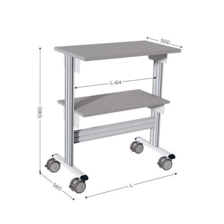 645320-Desserte picking l 900 x P 560 x H 1080 mm de 2 niveaux sur roulettes