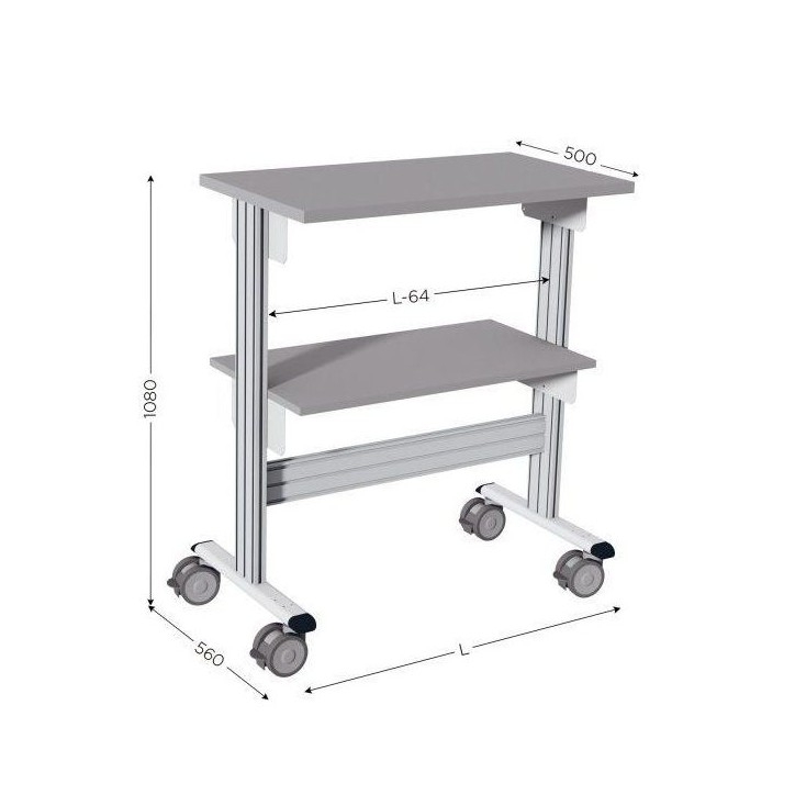 Desserte picking l 900 x P 560 x H 1080 mm de 2 niveaux sur roulettes Desserte picking l 900 x P 560 x H 1080 mm de 2 niveaux sur roulettes