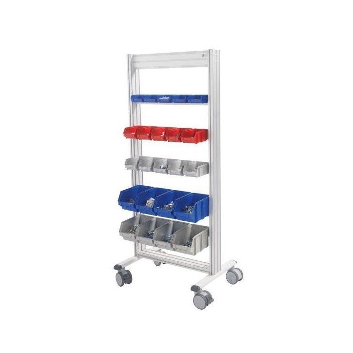 LEANPOST 600C porte bacs à bec l 757 x P 560 x H 1600 mm de 5 niveaux sur roulettes