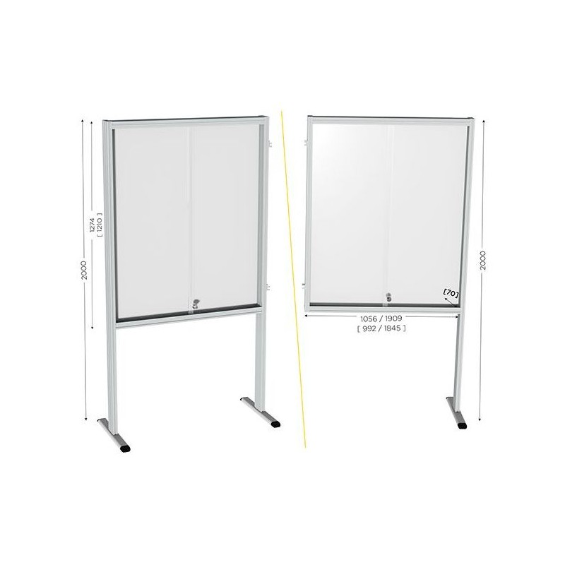 120210  : Mod info sur pieds central l 1056 x H 2000 mm avec portes en pmma et fond tôle blanche vernie