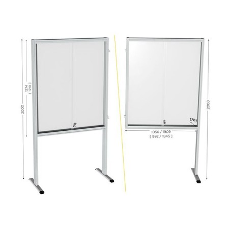 120210  : Mod info sur pieds central l 1056 x H 2000 mm avec portes en pmma et fond tôle blanche vernie