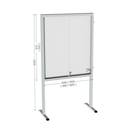 120220 : Mod'info vitrine sur pieds central l 1909 x H 2000 mm avec portes en pmma et fond tôle blanche vernie