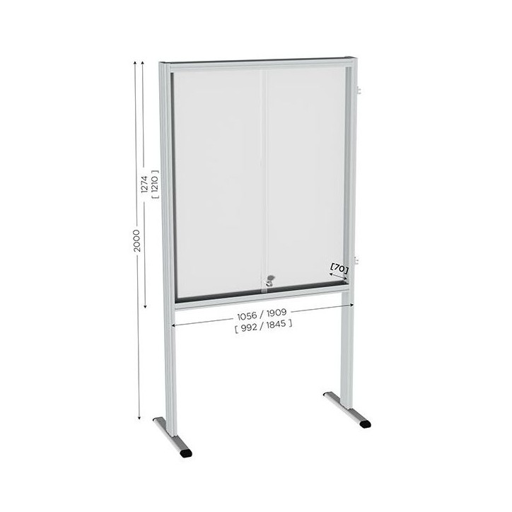 Mod'info vitrine sur pieds central l 1909 x H 2000 mm avec portes en pmma et fond tôle blanche vernie