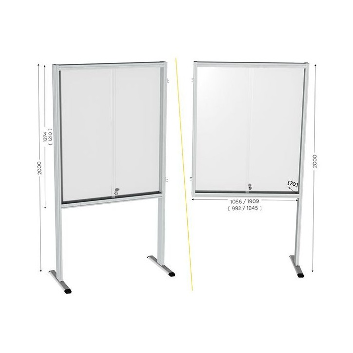 Mod'info vitrine sur pieds extension l 1056 x H 2000 mm avec portes en pmma et fond tôle blanche vernie
