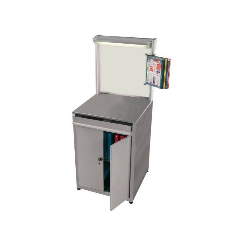 517900 - QUALIPOST 750 INOX l avec fond tôle blanche vernie et rangement inférieur