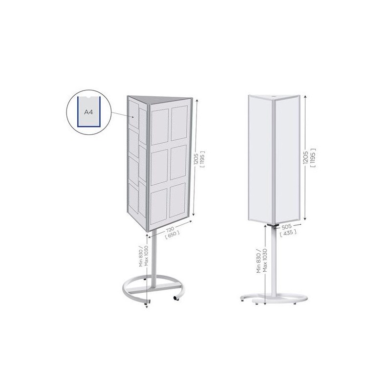 119510 : Top'info 3 faces LARGE l 720 x H 1205 mm tôle blanche vernie