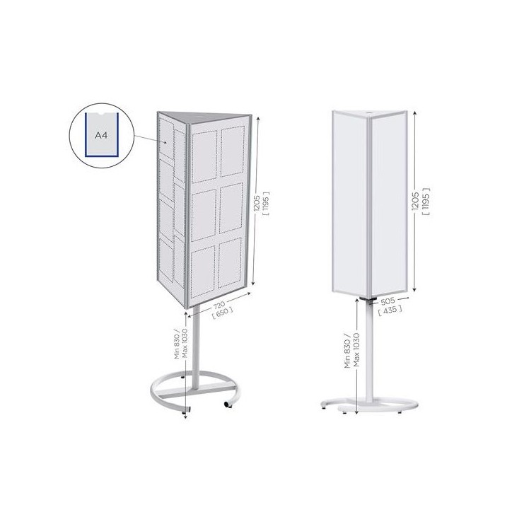 Top'info 3 faces SMALL l 505 x H 1205 mm tôle blanche vernie