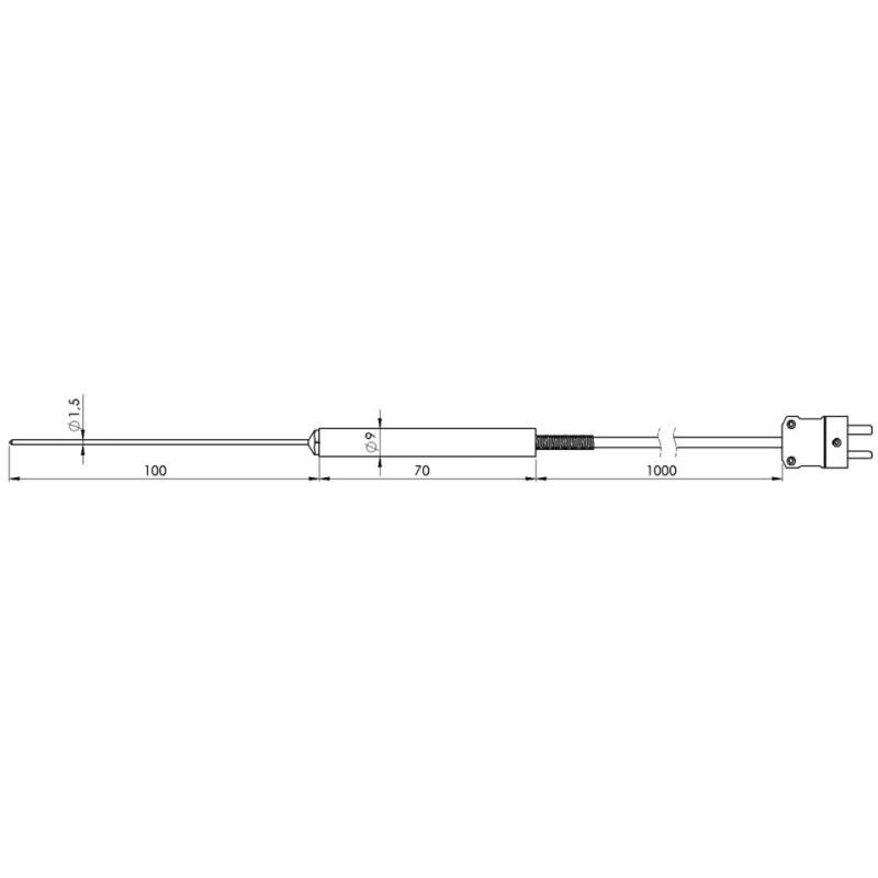 Sonde de température centrale et alimentaire 3 mm avec grande poignée en téflon